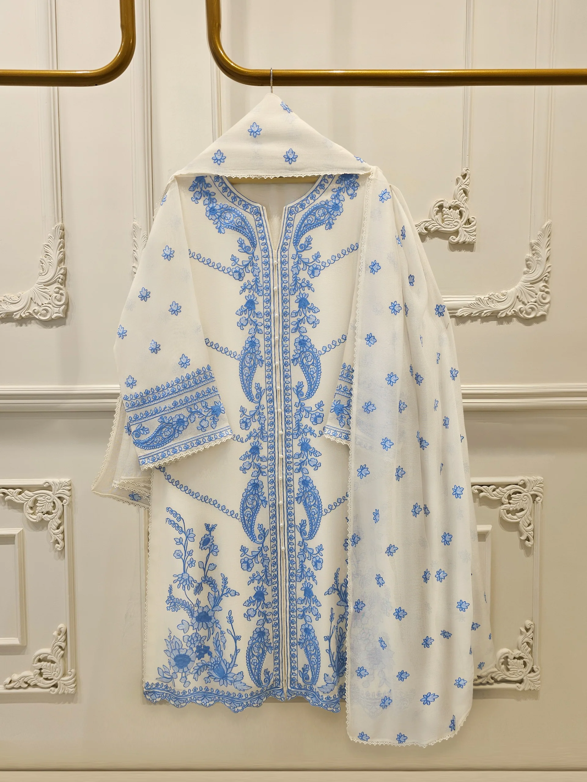 3 Piece - Pure Embroidered Cotton Net Suit S114301