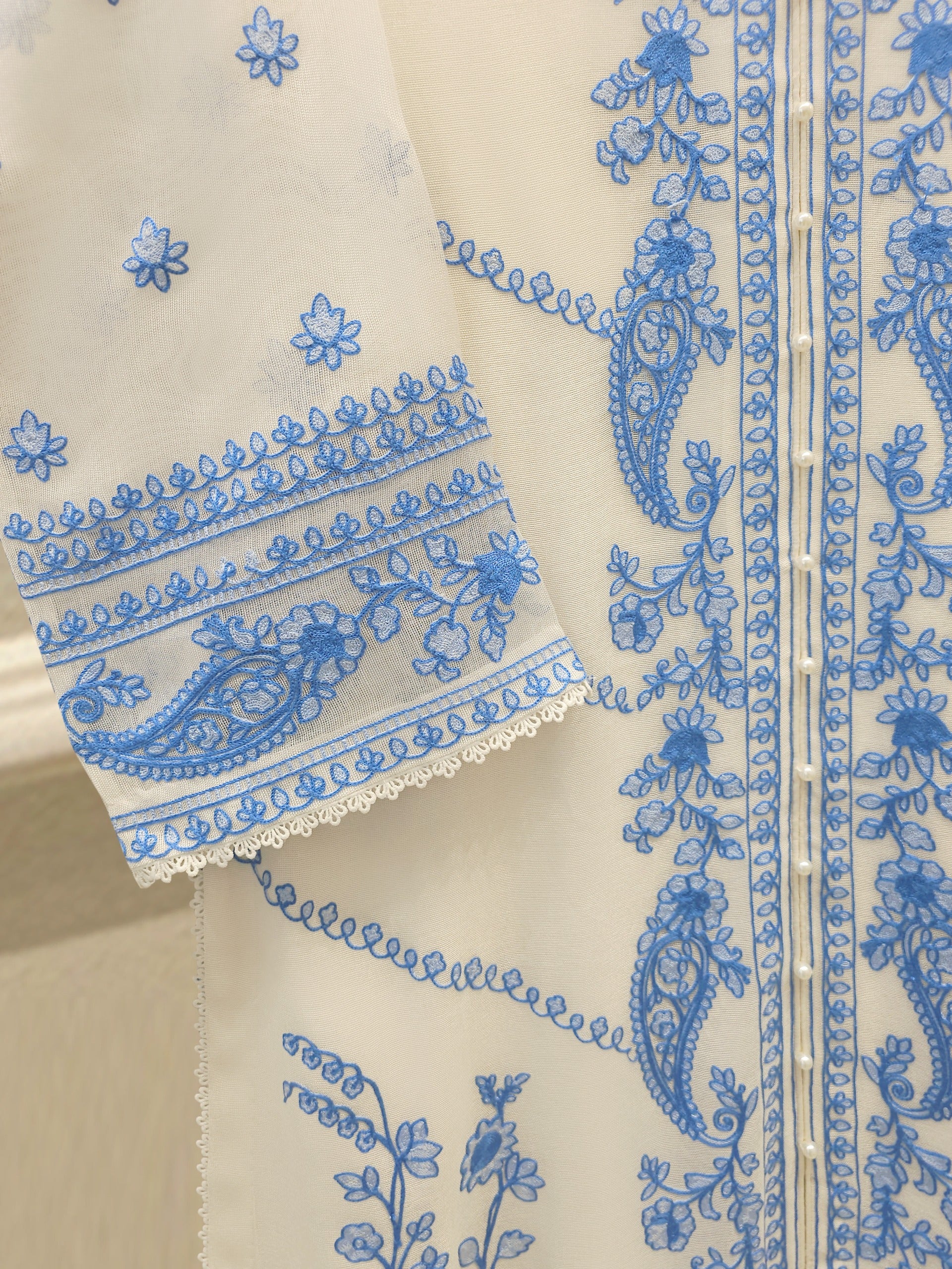 3 Piece - Pure Embroidered Cotton Net Suit S114301 - Image 3