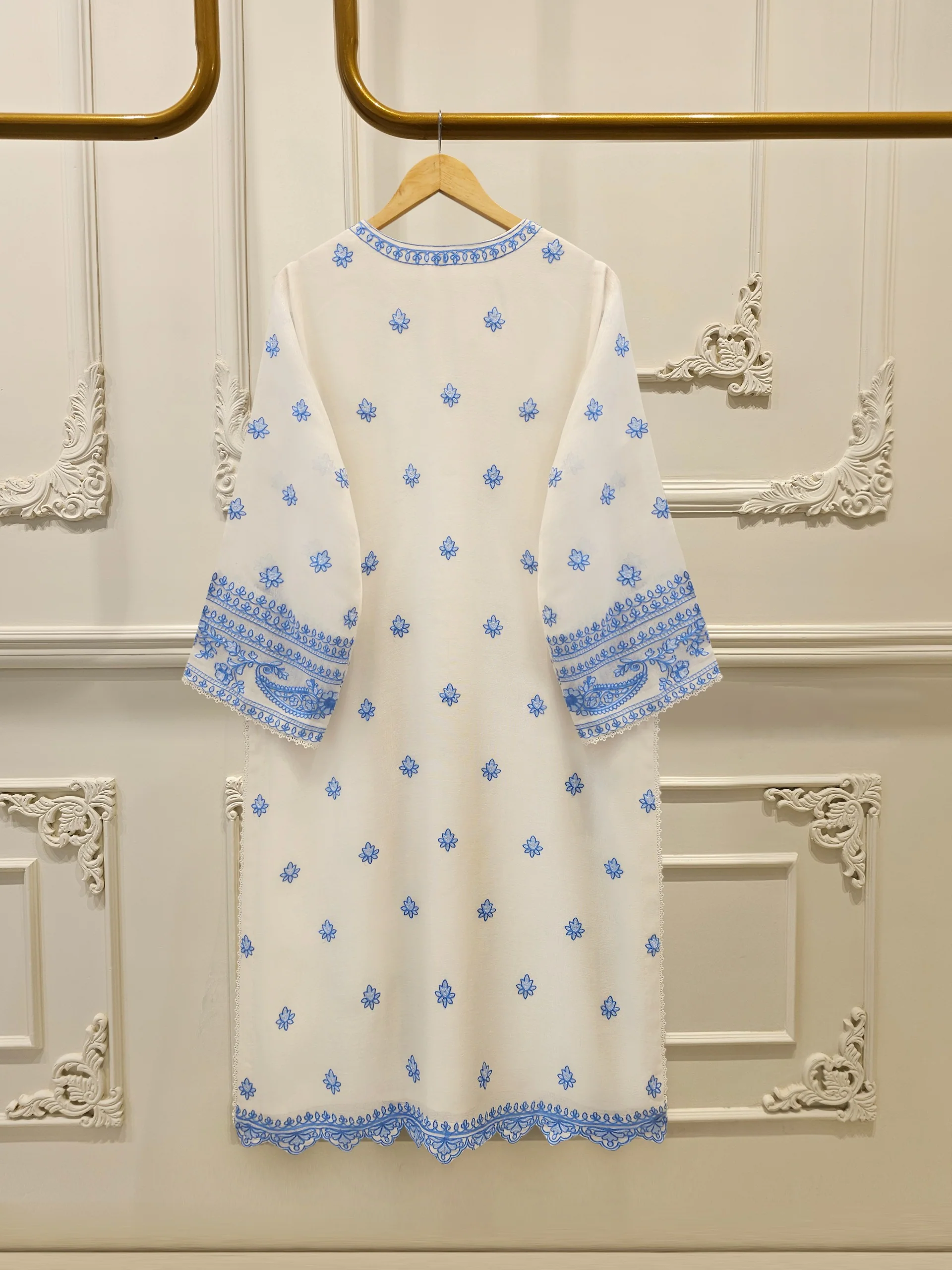 3 Piece - Pure Embroidered Cotton Net Suit S114301 - Image 5