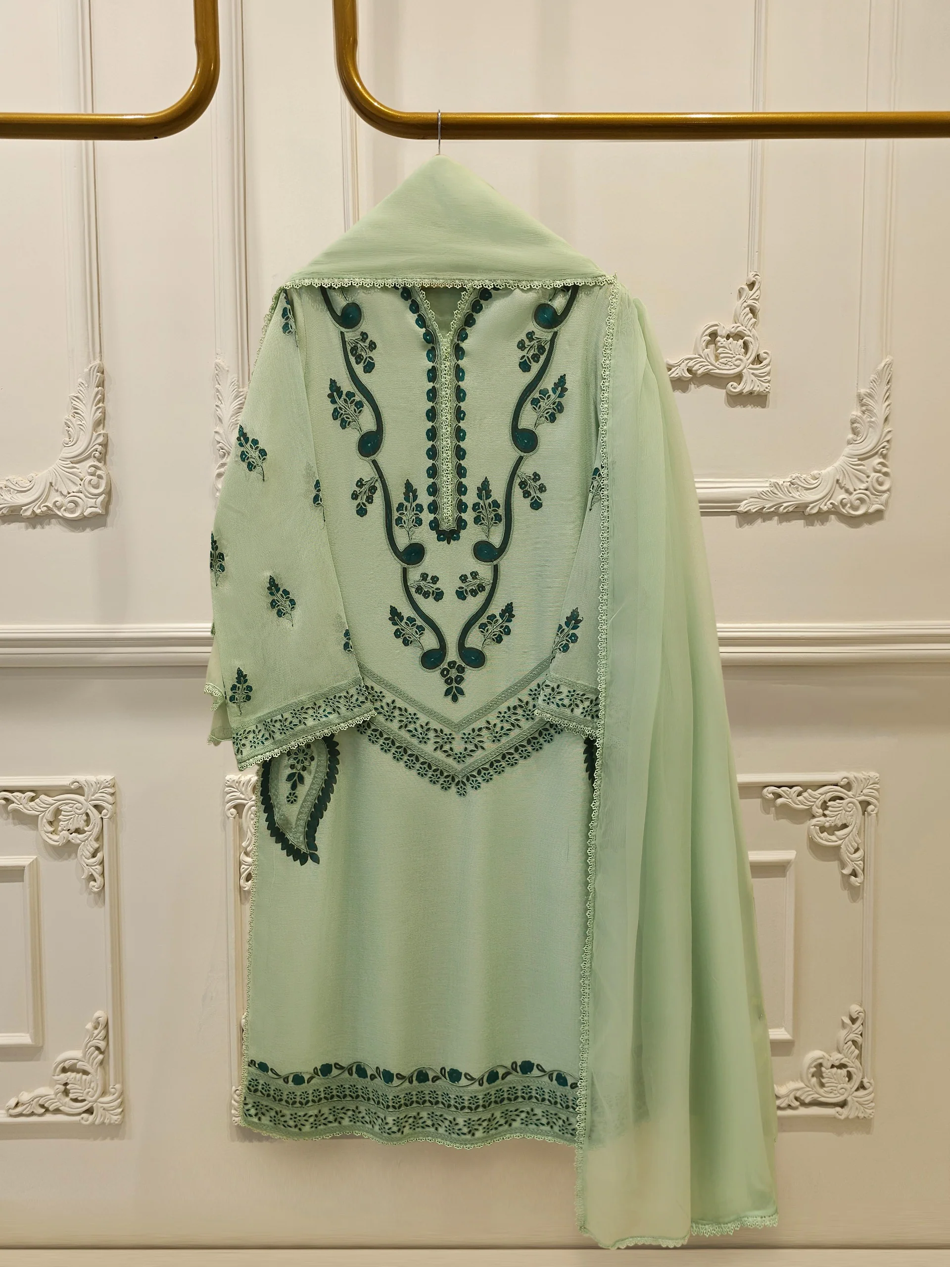 3 Piece - Pure Embroidered Cotton Net Suit S114302