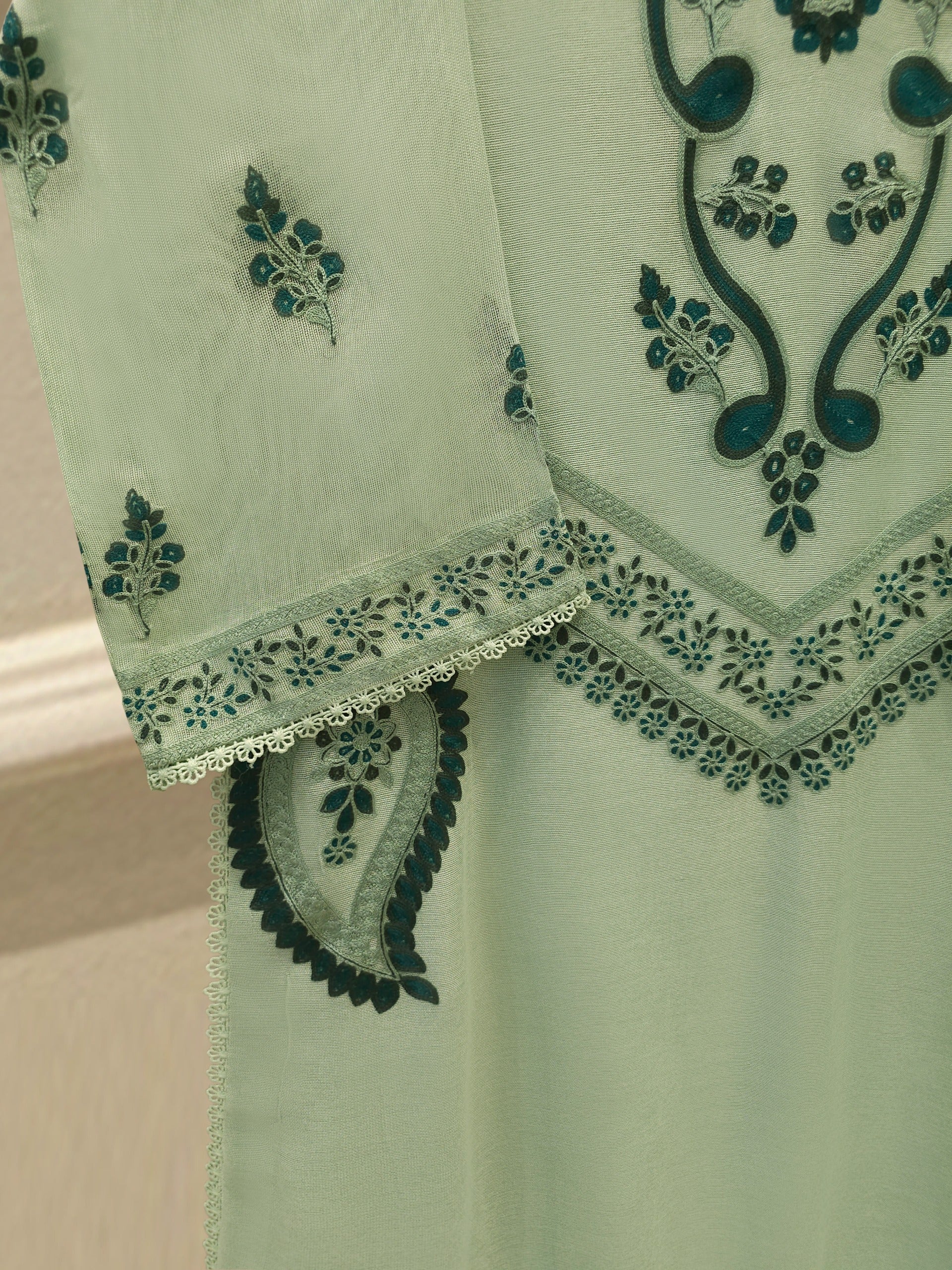3 Piece - Pure Embroidered Cotton Net Suit S114302 - Image 3