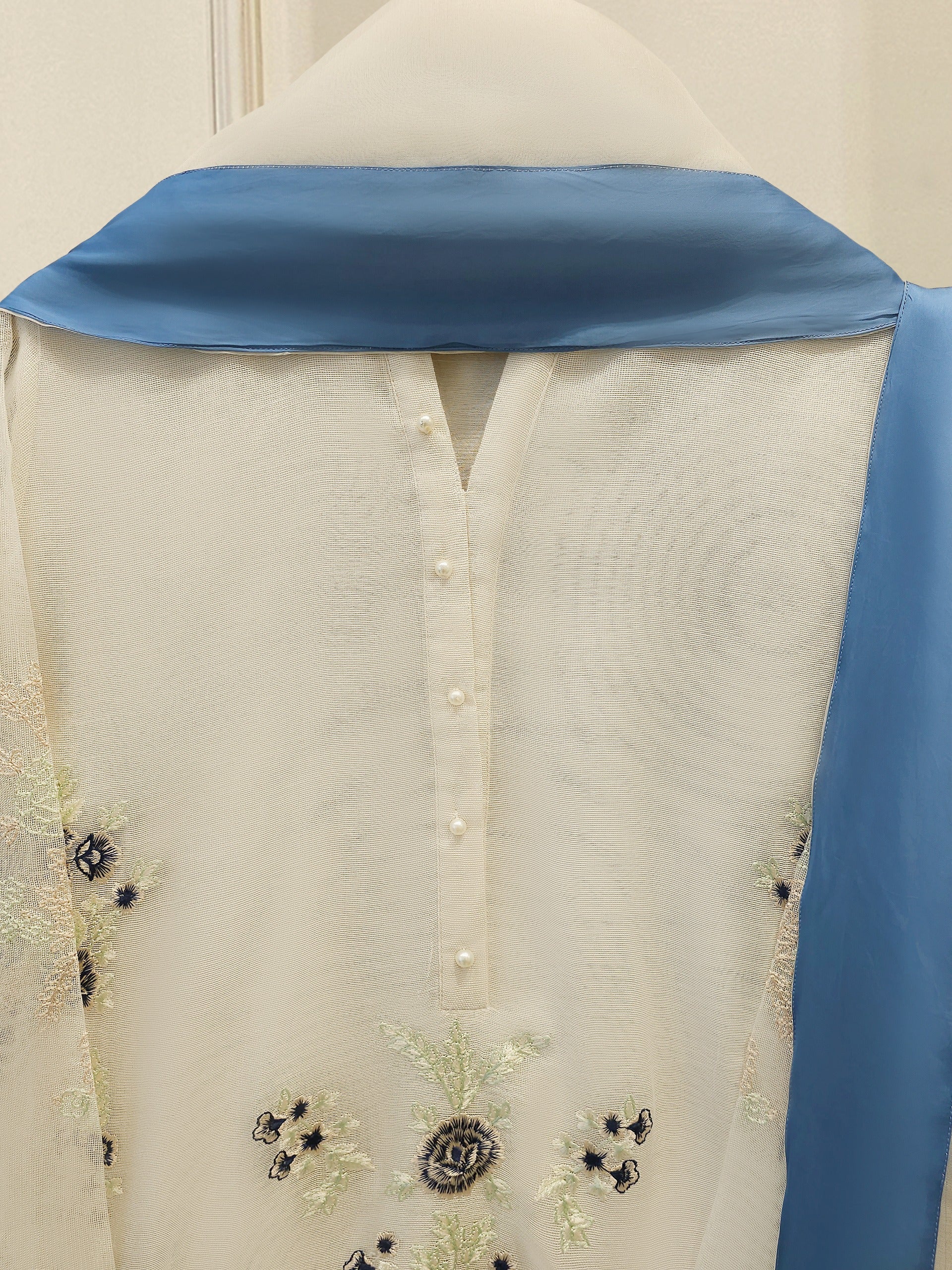 3 Piece - Pure Embroidered Cotton Net Suit S114312 - Image 2