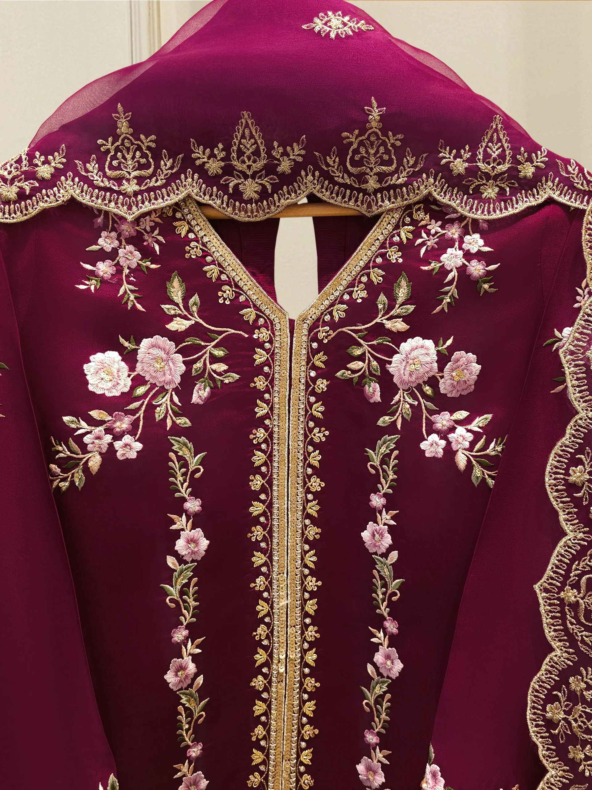 3 Piece-  Pure Embroidered Sheesha Silk Suit S112927 - Image 2