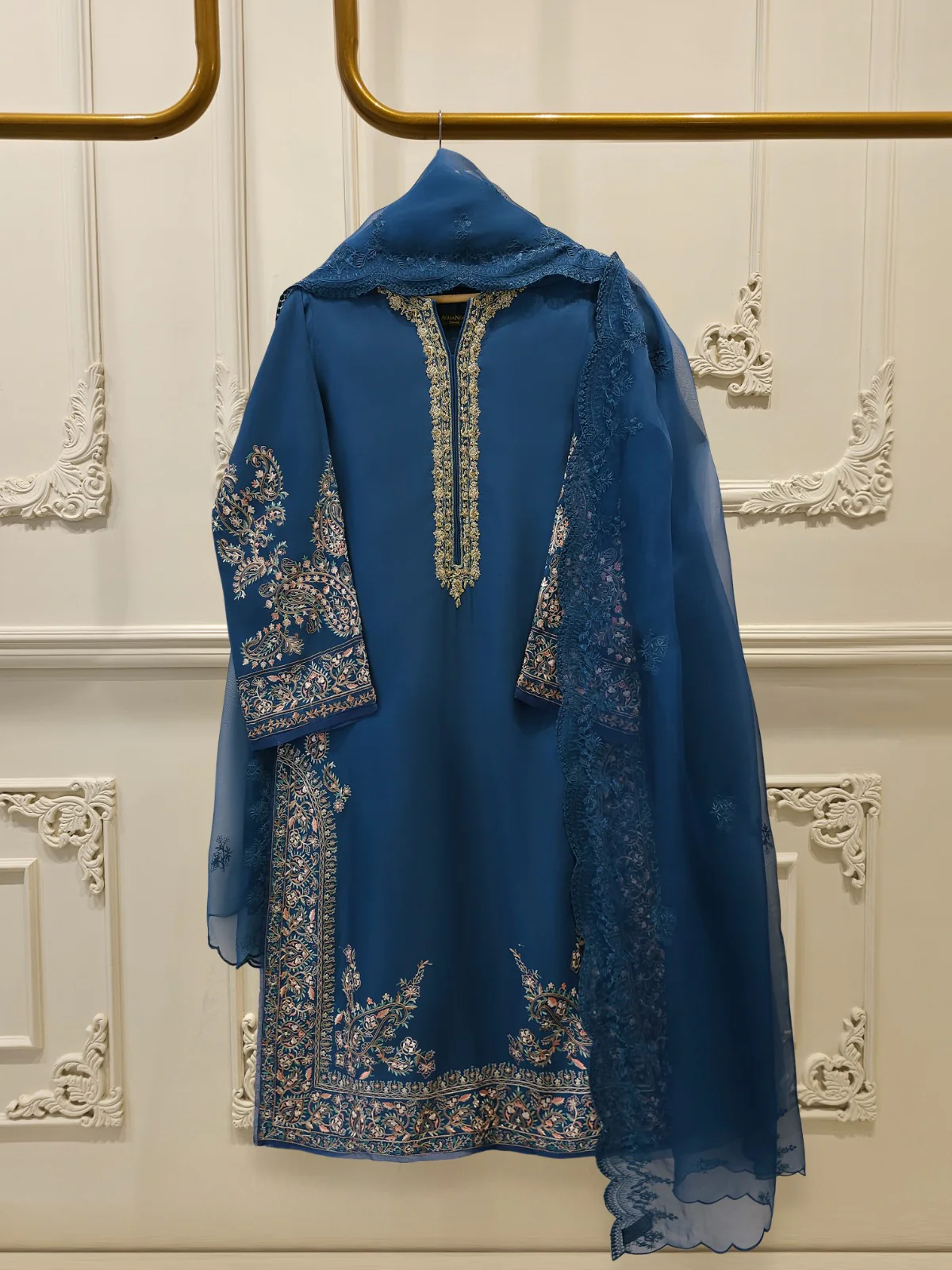 3 Piece- Pure Khadi Silk Embroidered Suit S113495