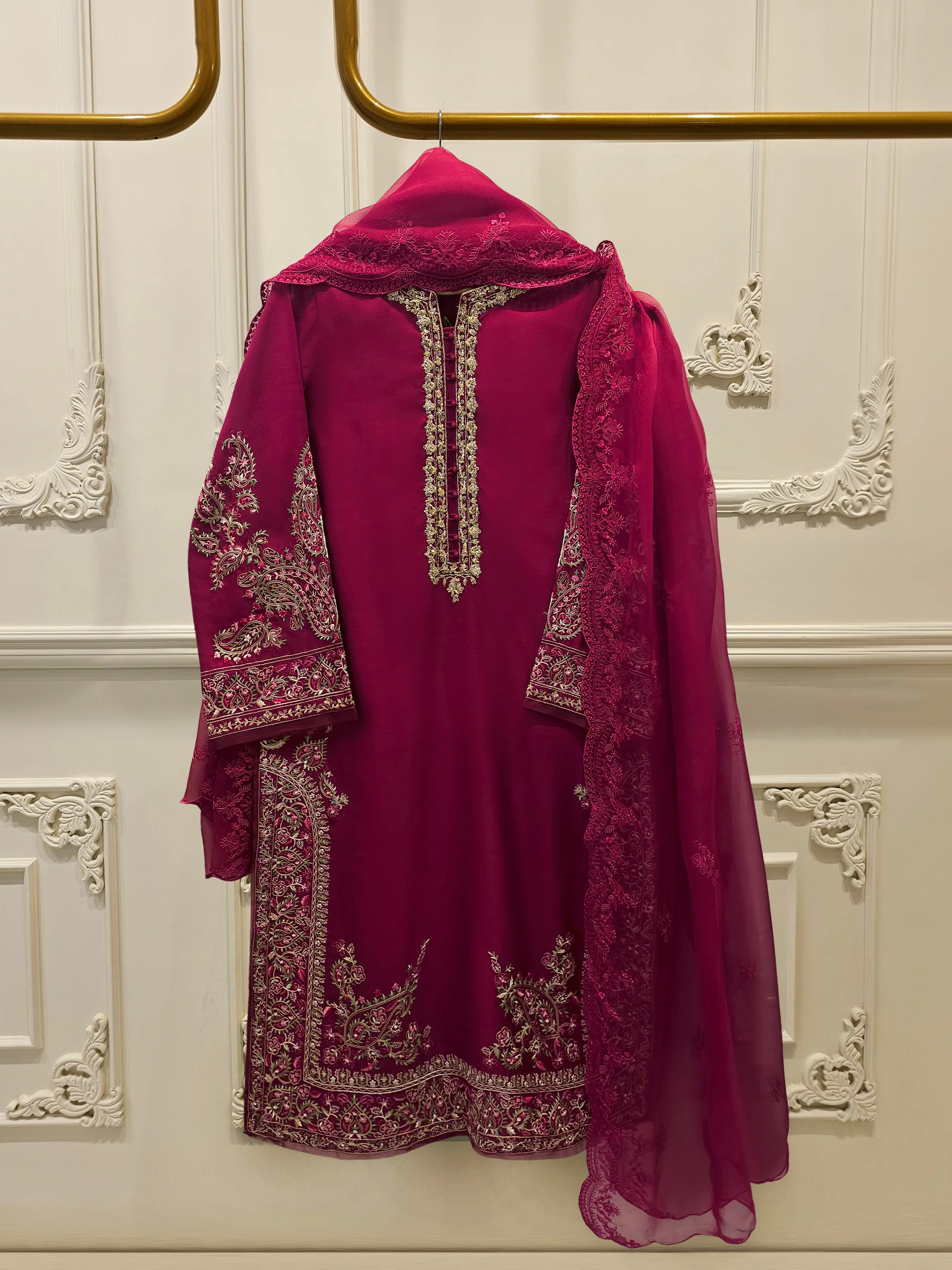 3 Piece- Pure Khadi Silk Embroidered Suit S113723