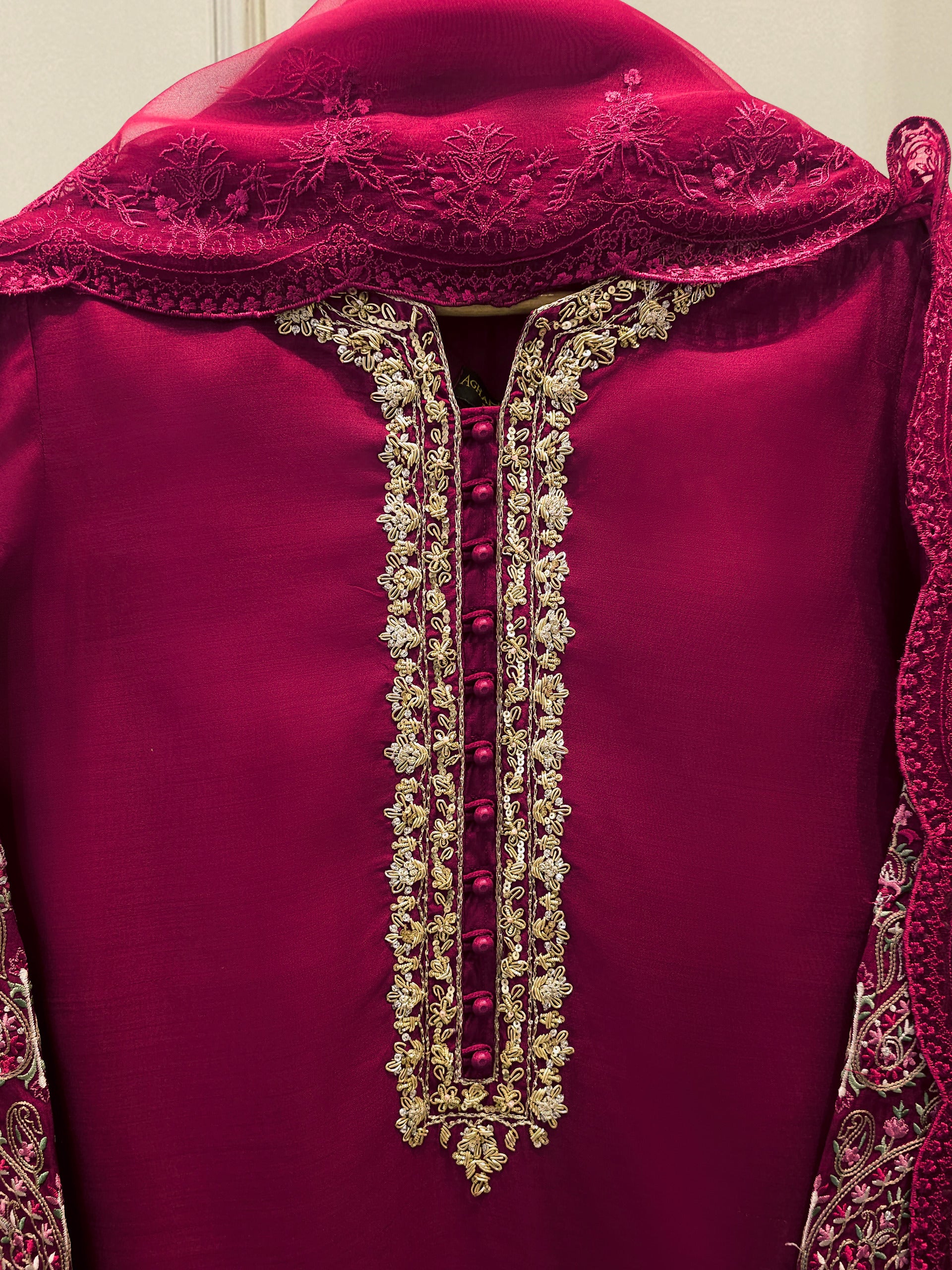 3 Piece- Pure Khadi Silk Embroidered Suit S113723 - Image 2