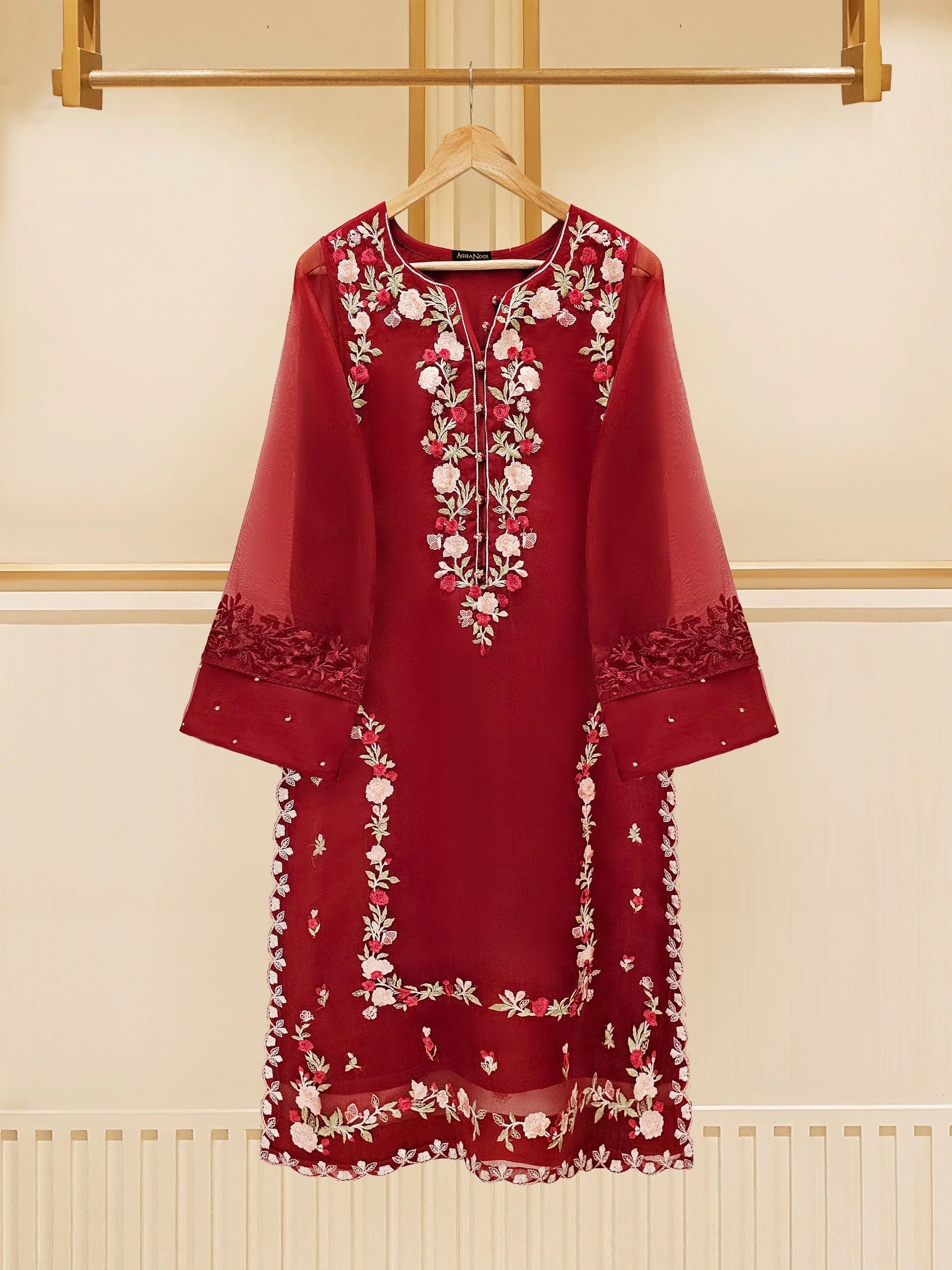 3 Piece - Pure Organza Embroidered Suit S109172 - Image 2