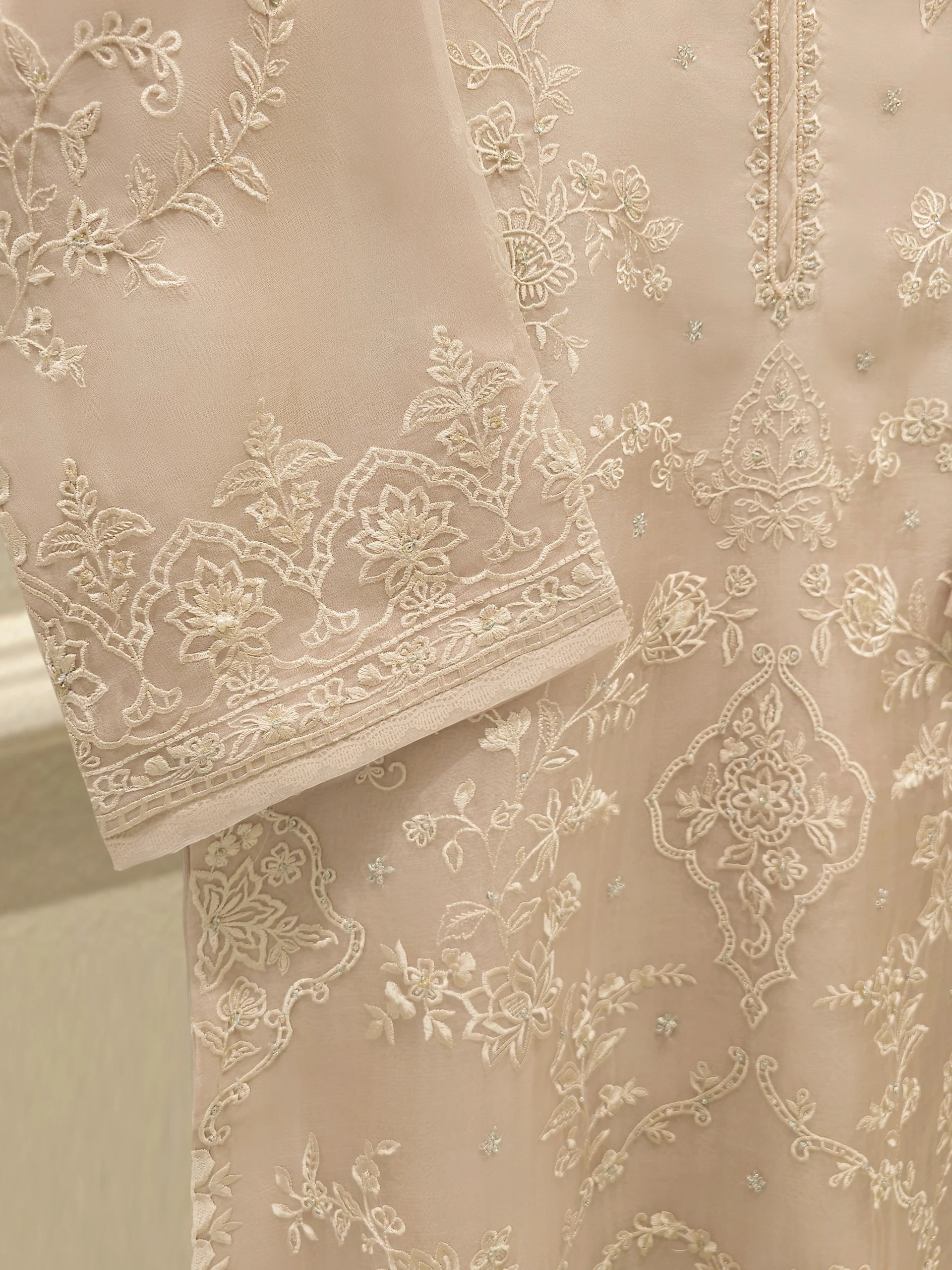 2 Piece - Pure Organza Embroidered Suit S112752 - Image 3
