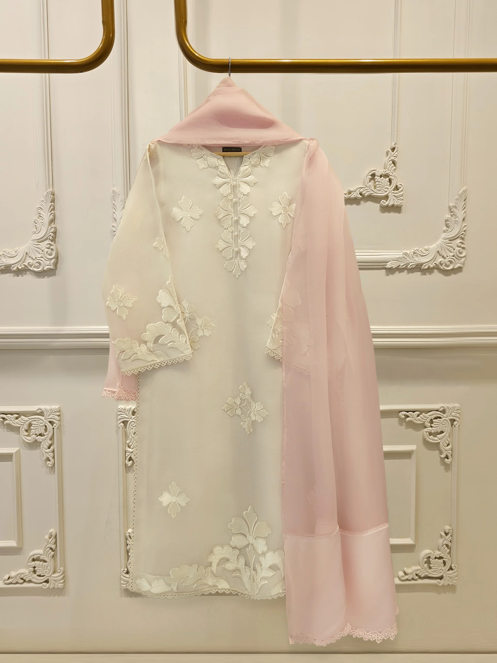 3 Piece - Pure Organza Embroidered Suit S113571