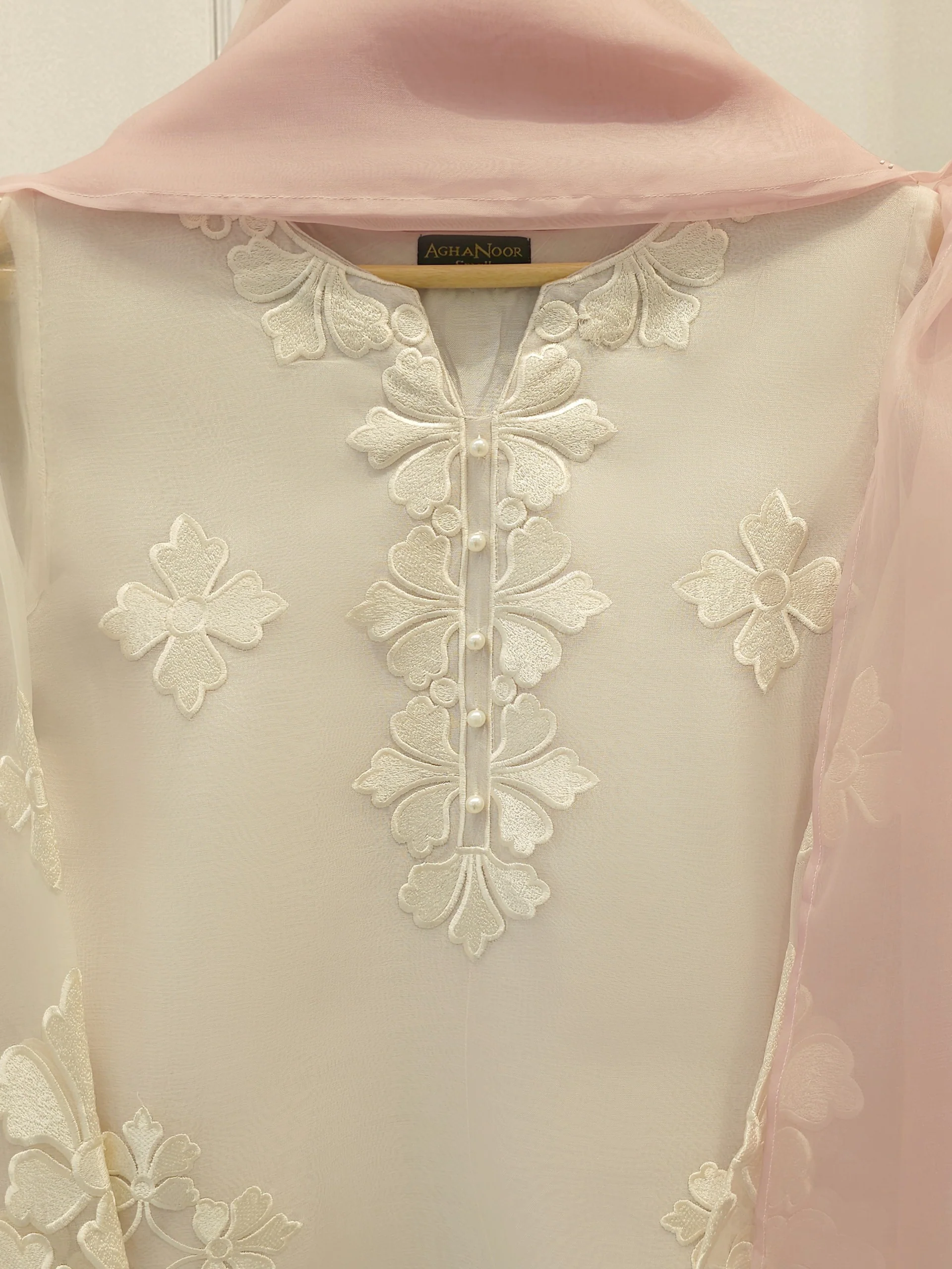 3 Piece - Pure Organza Embroidered Suit S113571 - Image 2