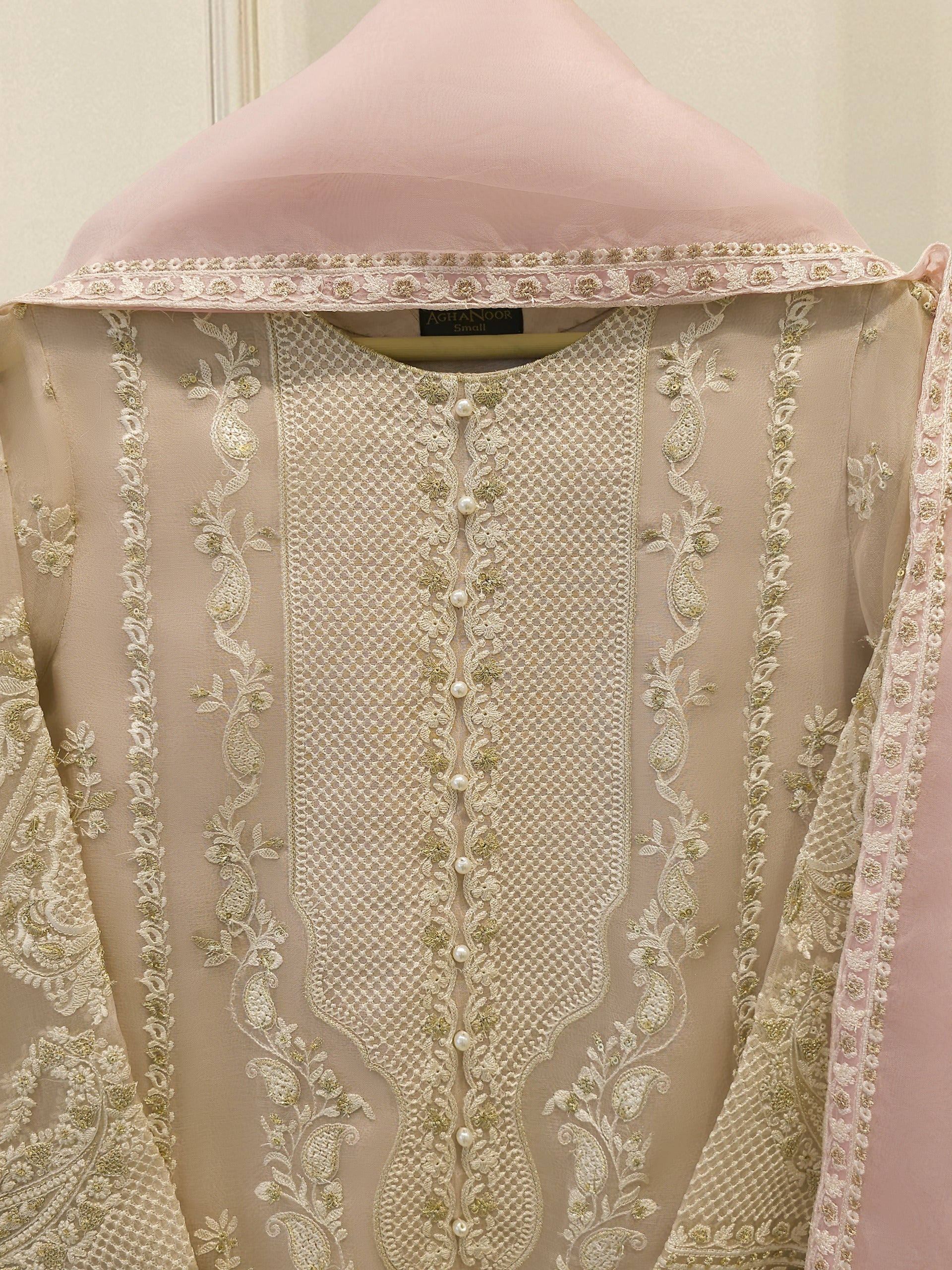 3 Piece - Pure Organza Embroidered Suit S114060 - Image 2