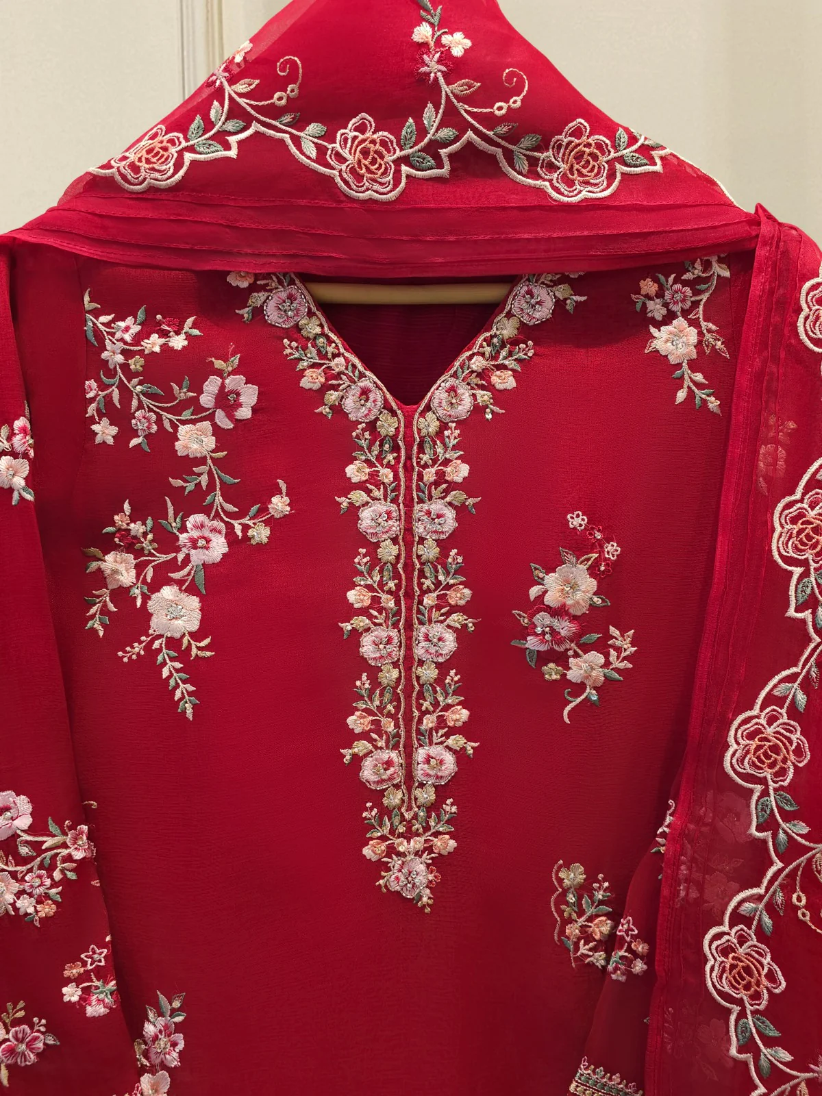 3 Piece - Pure Organza Embroidered Suit S114192 - Image 2