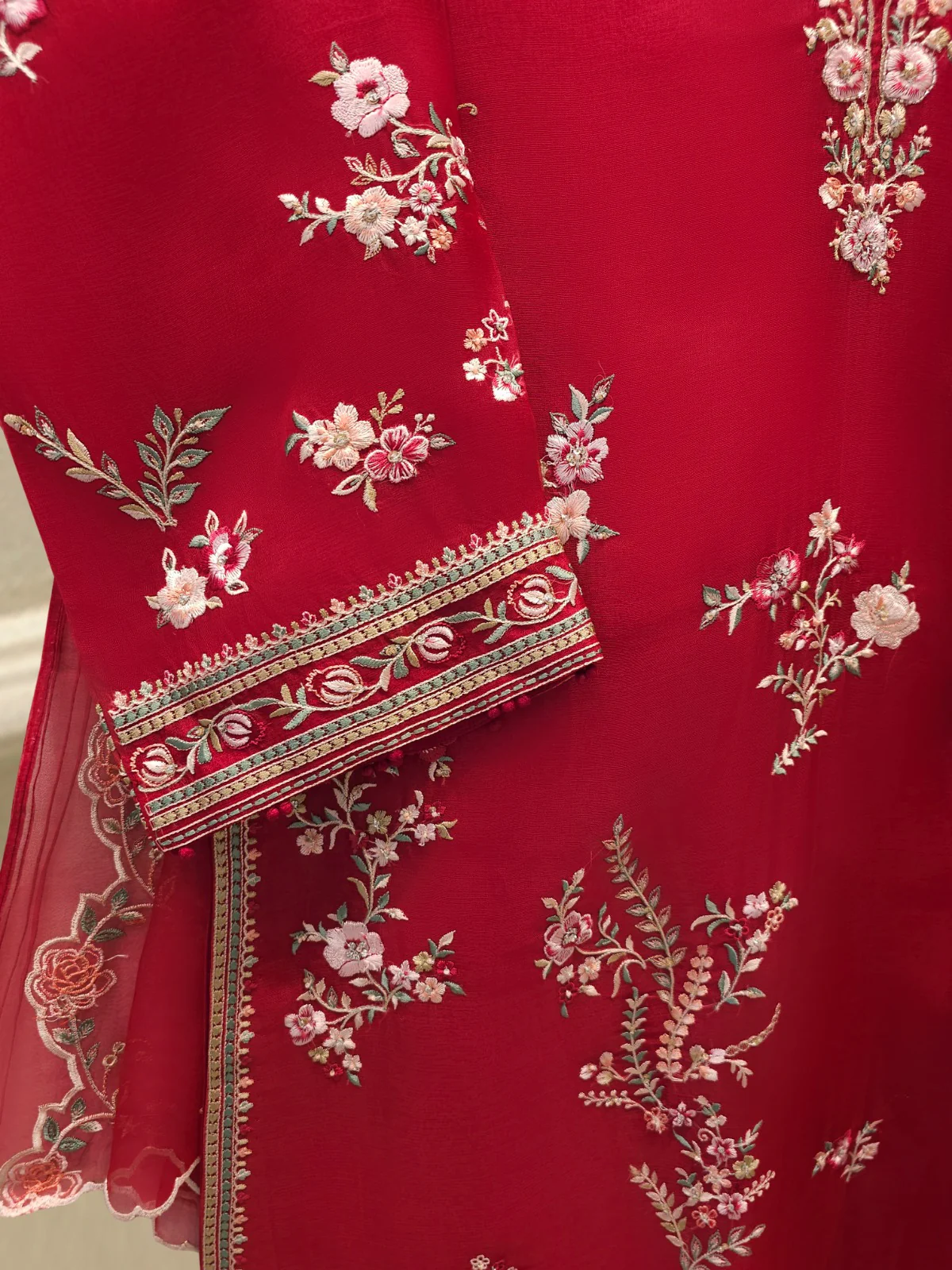 3 Piece - Pure Organza Embroidered Suit S114192 - Image 3