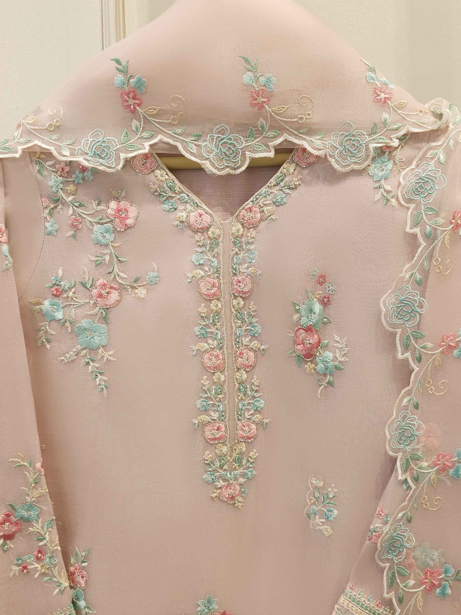 3 Piece - Pure Organza Embroidered Suit S114193 - Image 2