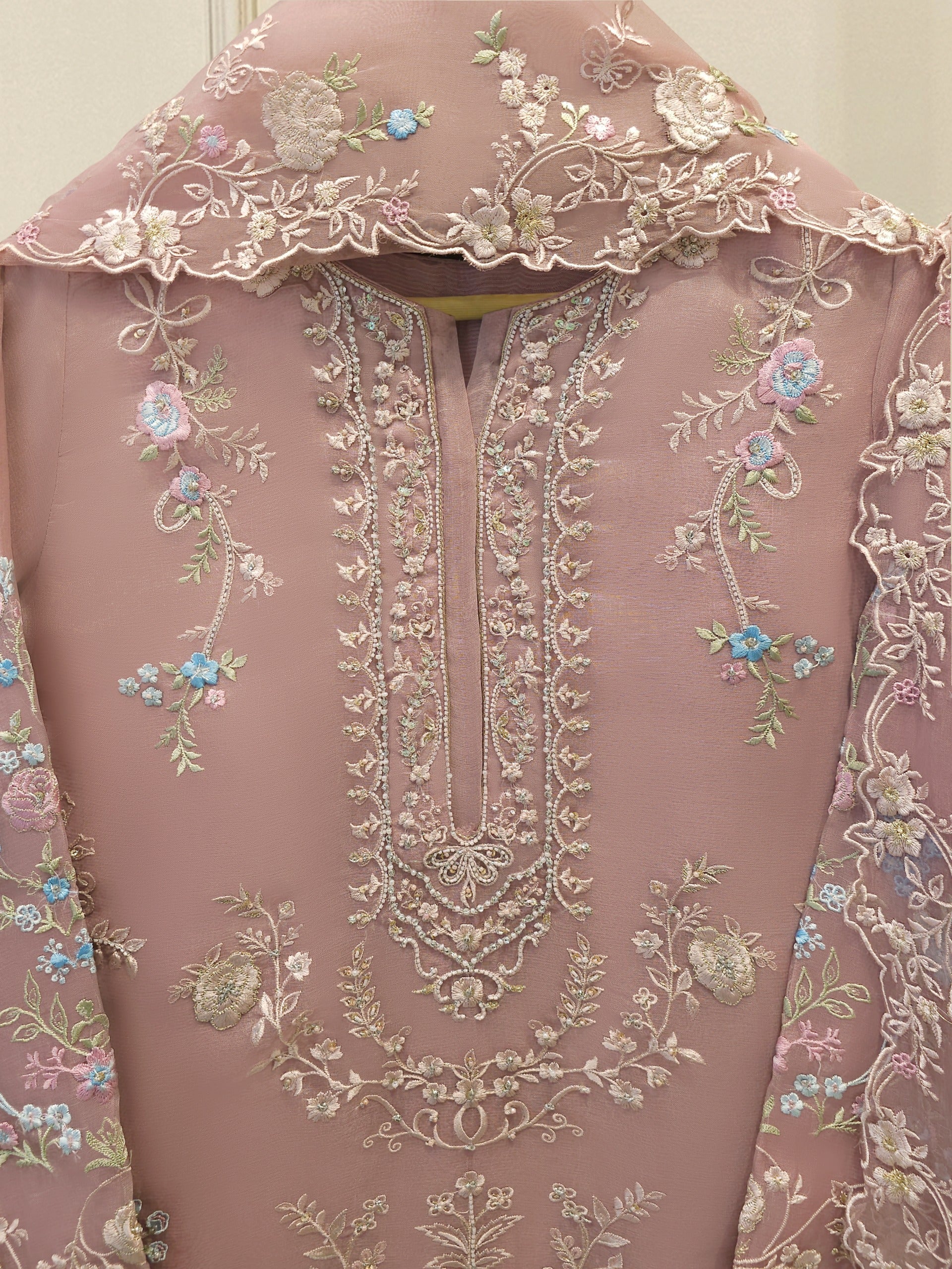 3 Piece - Pure Organza Embroidered Suit S114272 - Image 2