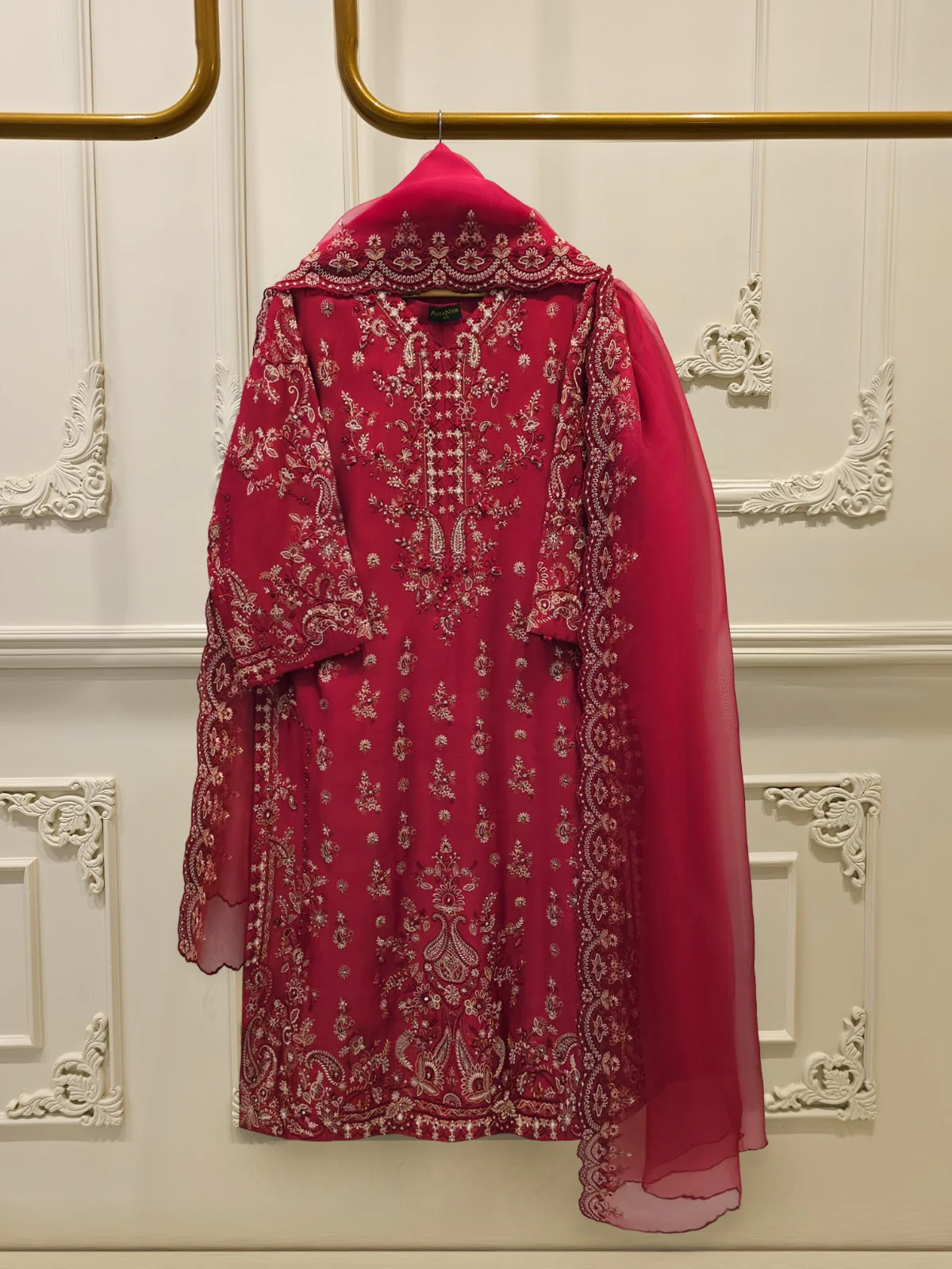 3 Piece- Pure Sheesha Silk Embroidered Suit S113496