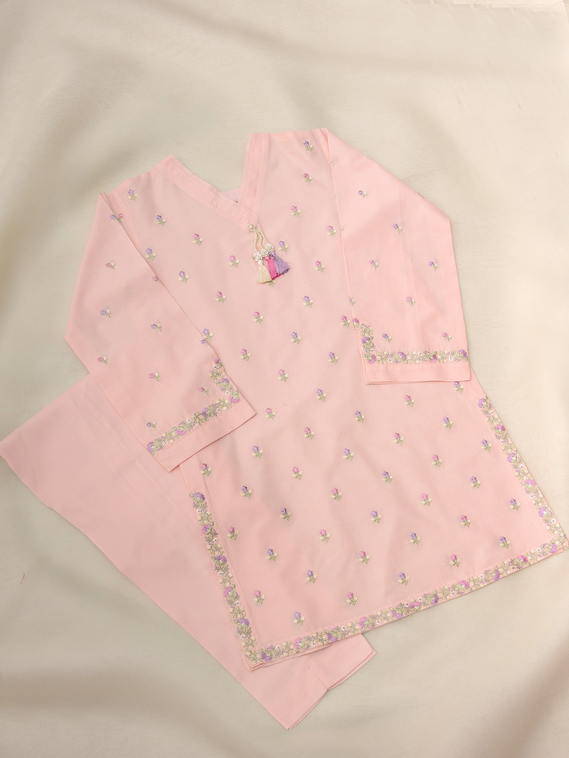 (Kids) 2 Piece - Embroidered Cambric Suit KD-020