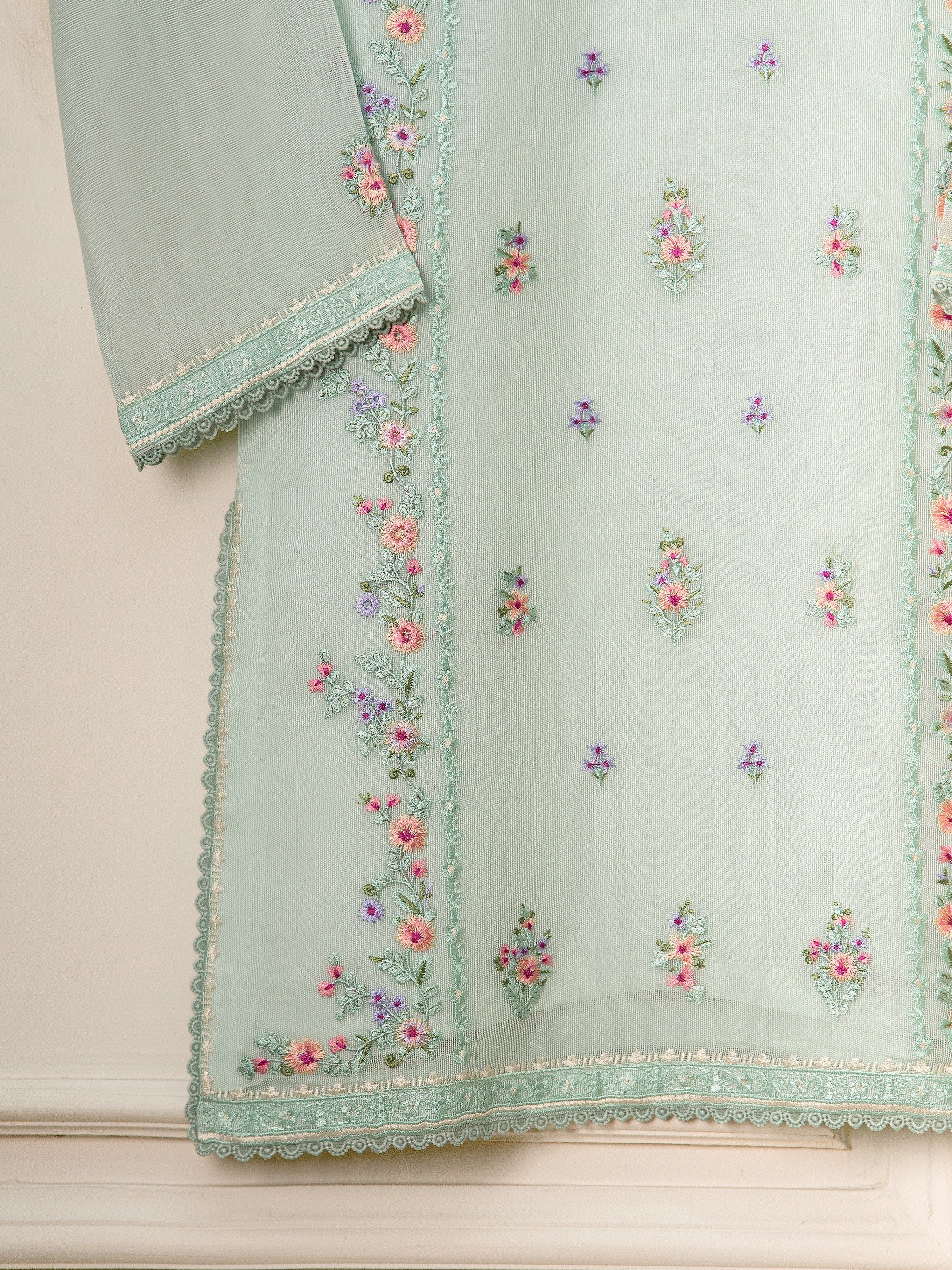 (Kids) 2 Piece - Embroidered Cotton Net Suit KD-018 - Image 2