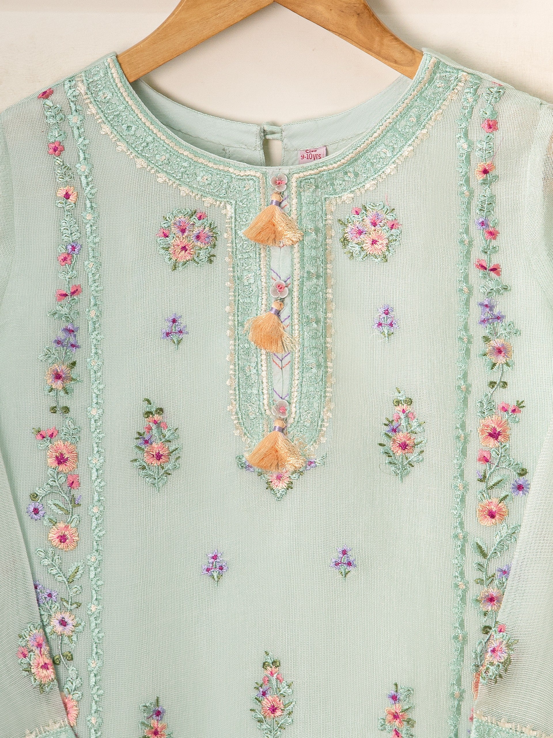 (Kids) 2 Piece - Embroidered Cotton Net Suit KD-018 - Image 3