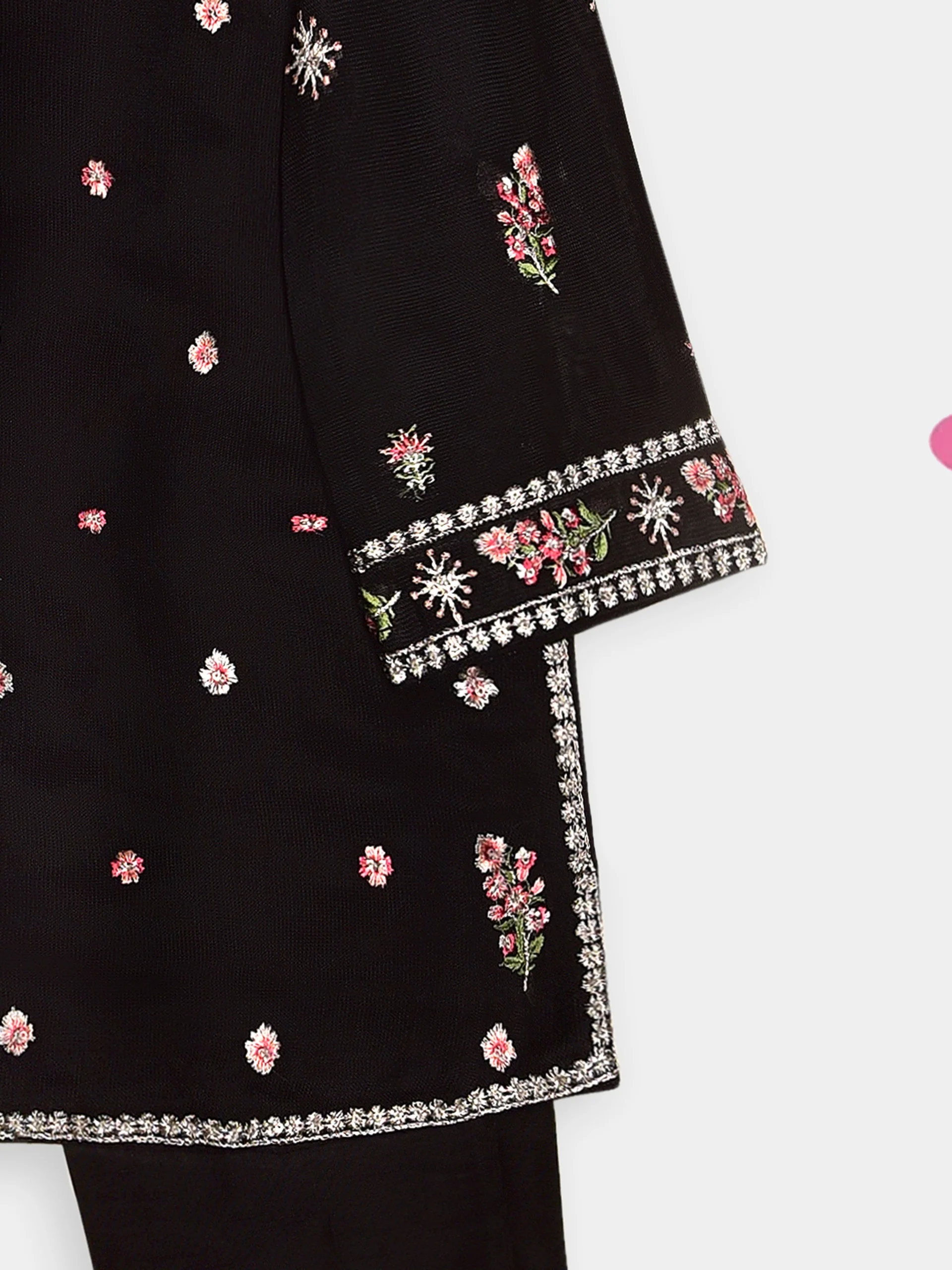 (Kids) 2 Piece - Embroidered Cotton Net Suit KD095 - Image 5