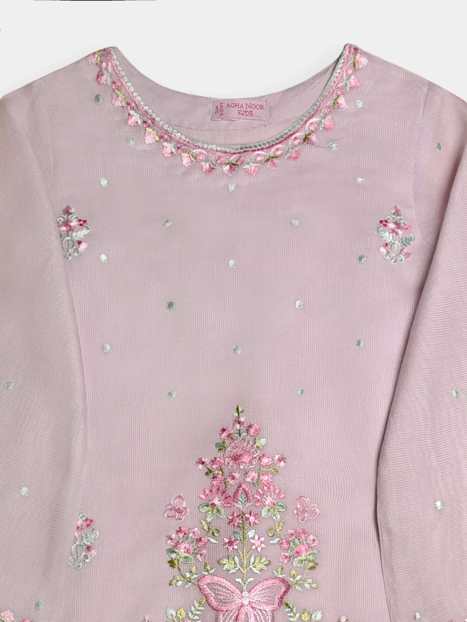 (Kids) 2 Piece - Embroidered Cotton Net Suit KD096 - Image 2