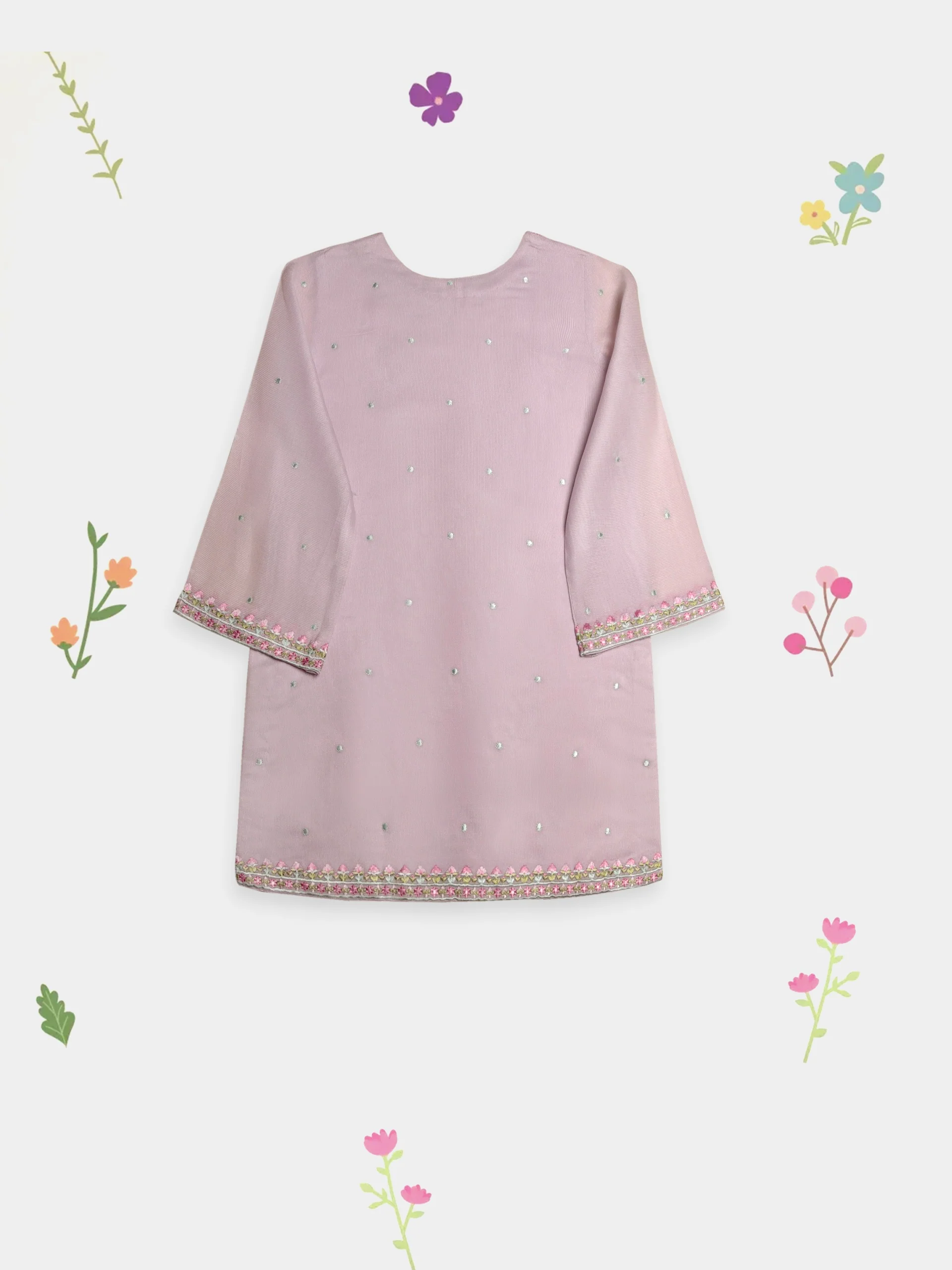 (Kids) 2 Piece - Embroidered Cotton Net Suit KD096 - Image 4