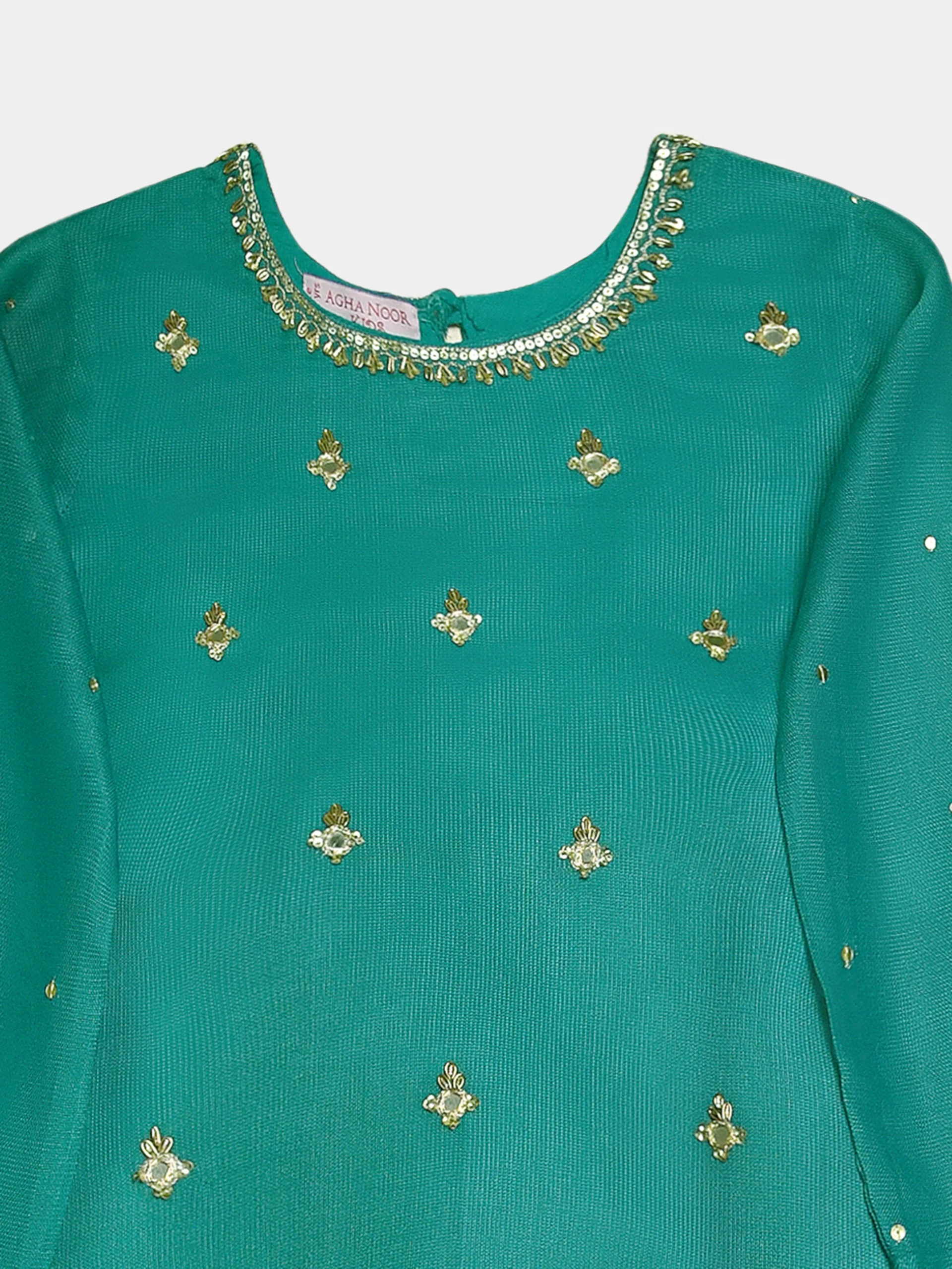 (Kids) 2 Piece - Embroidered Cotton Net Suit KD099 - Image 2