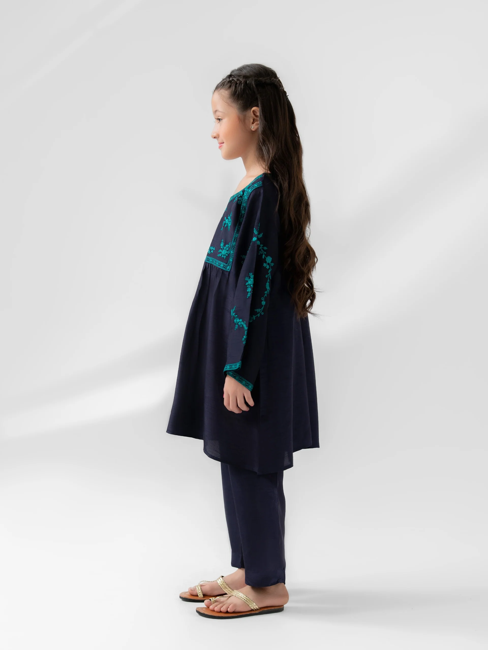 (Kids) 2 Piece - Embroidered Korean Silk Suit FKD-074 - Image 4