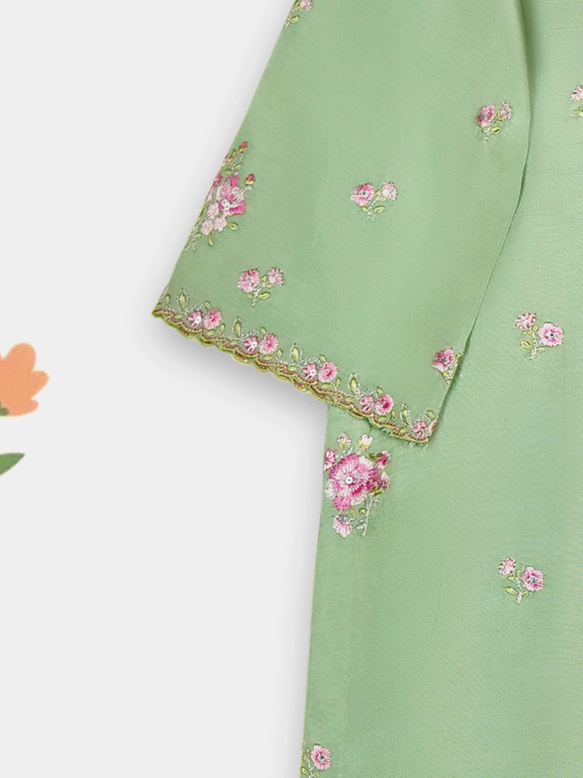 (Kids) 3 Piece - Embroidered Koren Silk Suit FKD073 - Image 5