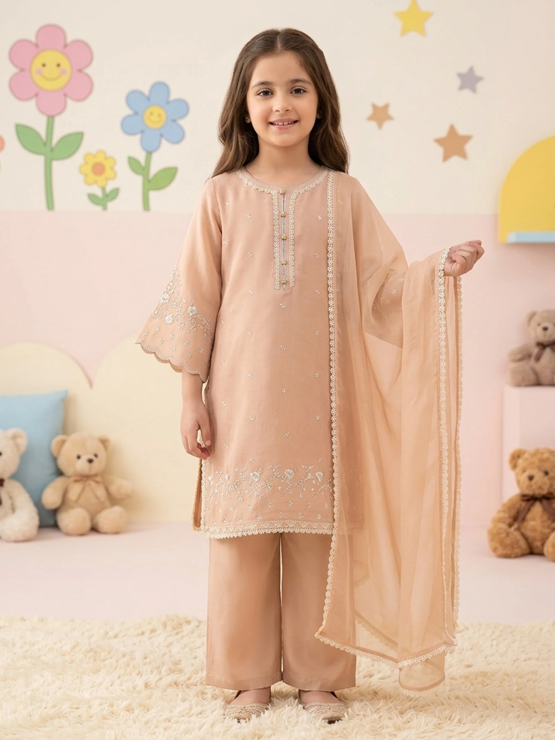 (Kids) 3 Piece - Pure Cotton Net Suit FKD-070 - Image 2