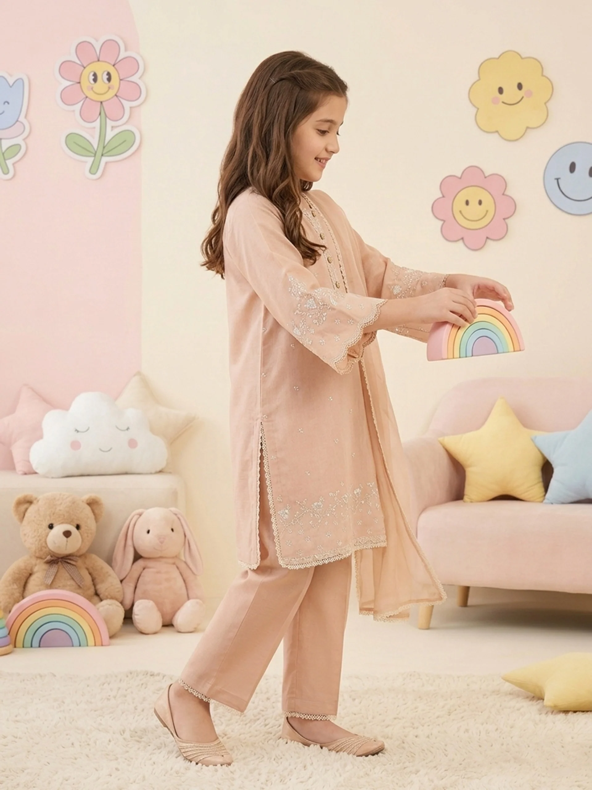 (Kids) 3 Piece - Pure Cotton Net Suit FKD-070 - Image 3