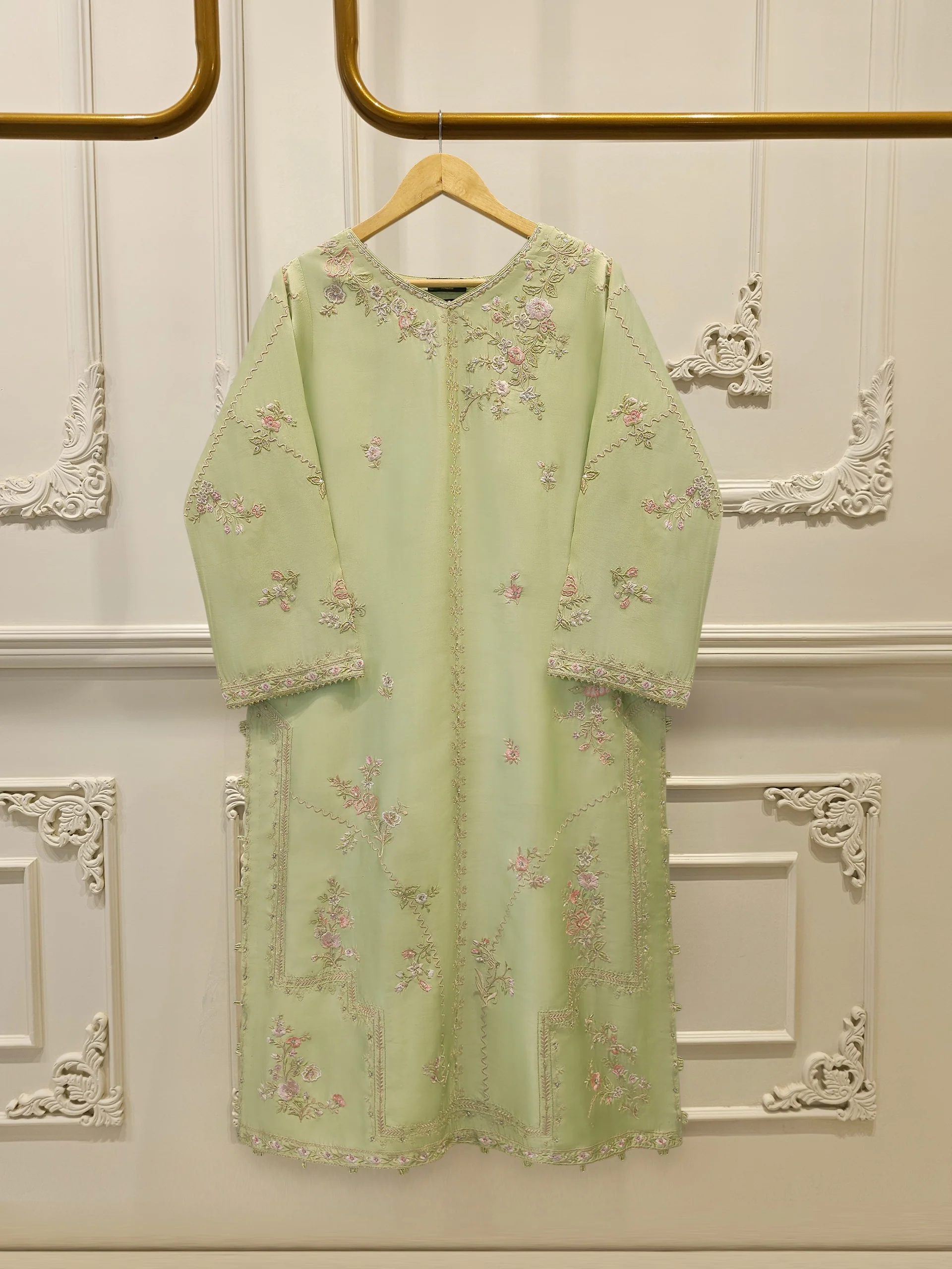 Pure Embroidered Sheesha Silk Shirt S113107