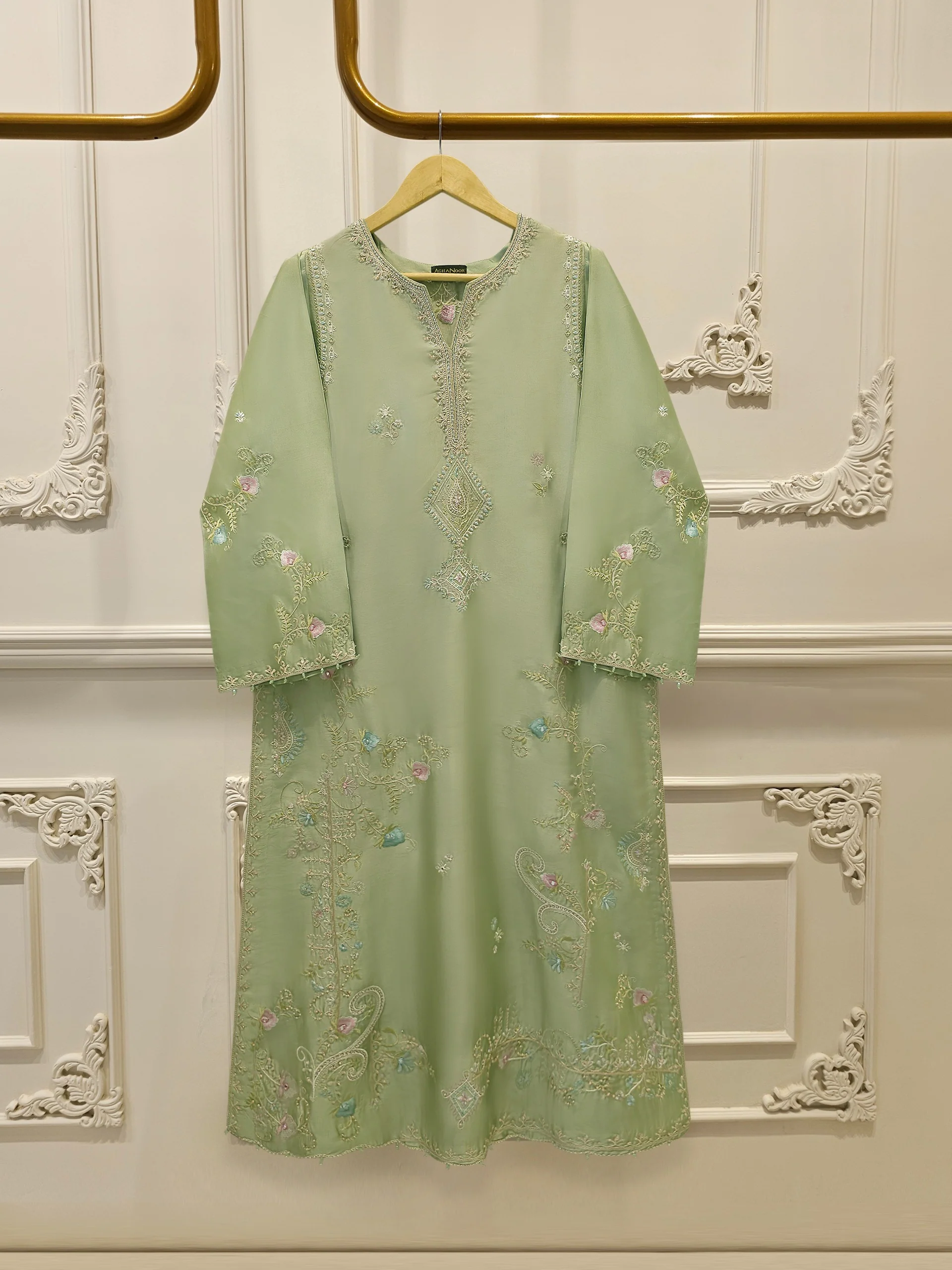 Pure Embroidered Sheesha Silk Shirt S113589