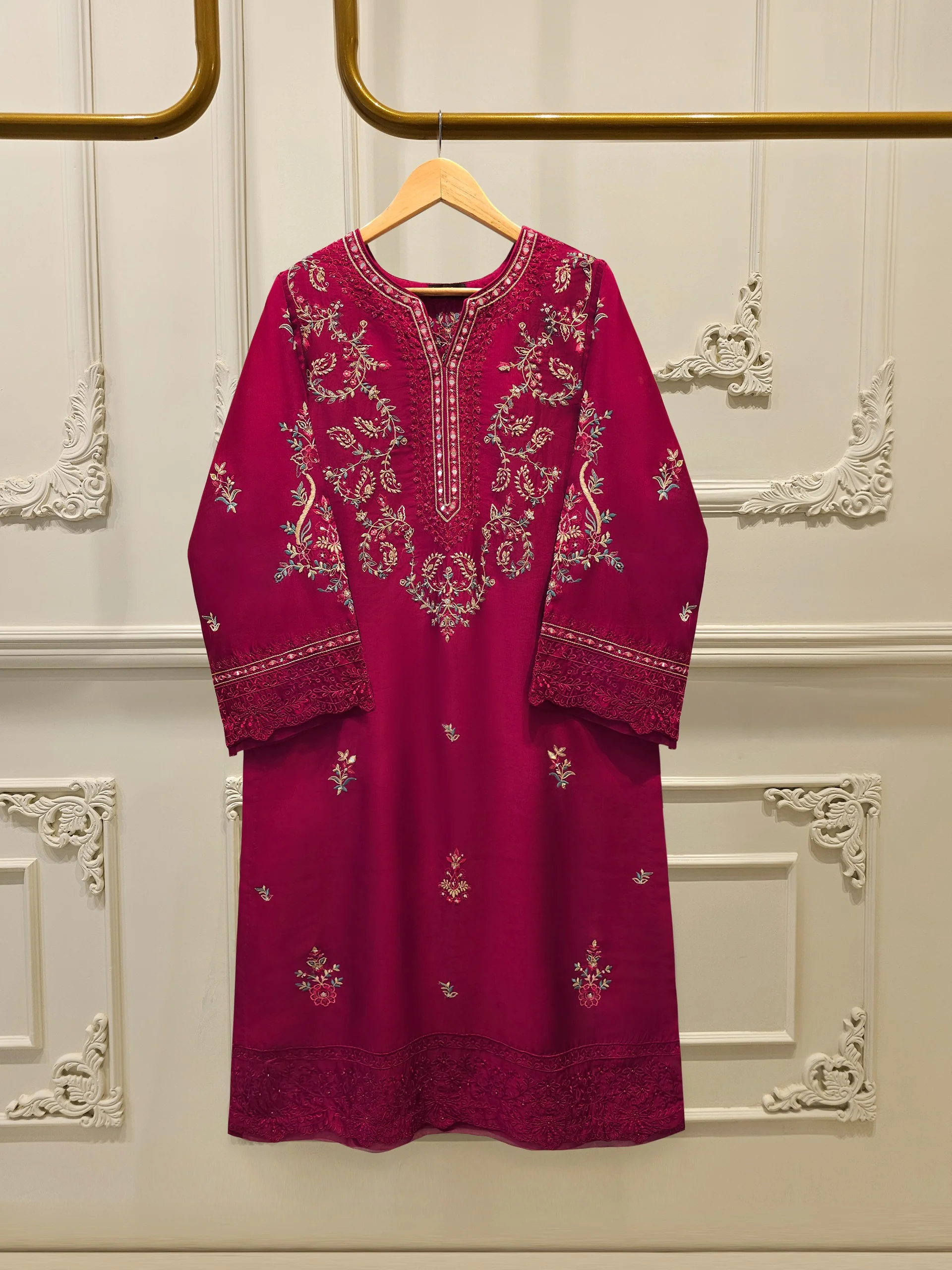 Pure Embroidered Sheesha Silk Shirt S114159