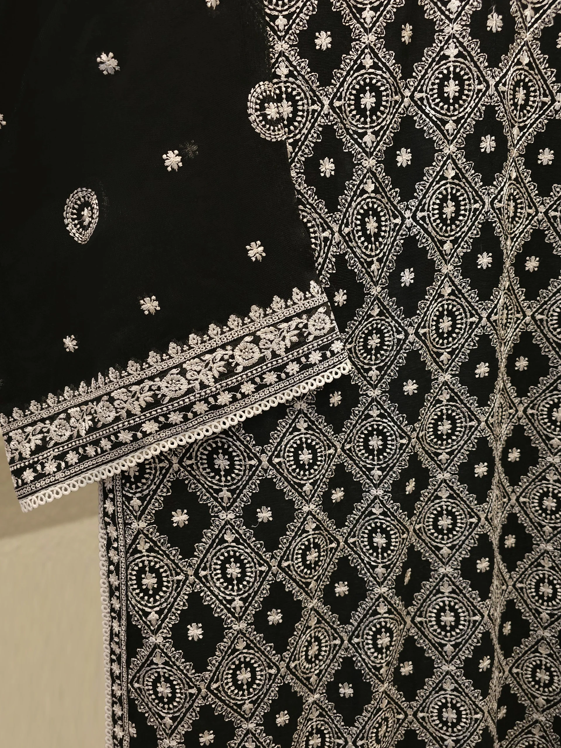 (Unstitched) 3 Piece - Pure Embroidered Cotton Net Suit S113920 - Image 3